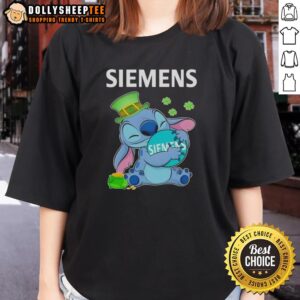 Awesome Stitch Hug Siemens logo on a St. Patrick's Day ladies tee, perfect for festive celebrations.