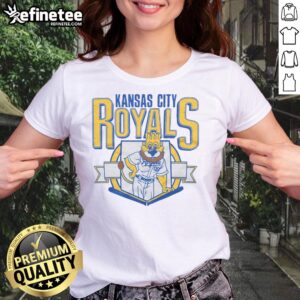 Alt Text: Good Kansas City Royals Sluggerrr ladies tee in vibrant blue, perfect for fans of the MLB team.