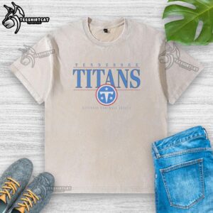 Official Tennessee Titans Signature Bar Washed T-Shirt in navy blue, showcasing team logo and stylish design for fans.