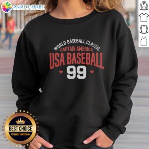 Alt Text: USA Baseball Captain America sweatshirt from the World Baseball Classic, featuring a stylish design and vibrant colors.