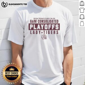 Top Texas Class 5A-D1 A&M Consolidated Playoffs Lady Tigers 2026 T-Shirt featuring team colors and logo.