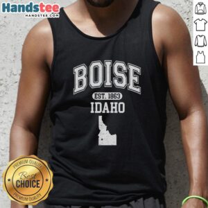 Official Boise Idaho Est. 1863 Varsity Tank Top showcasing vintage style and local pride in a casual design.