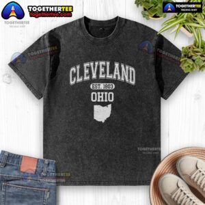 Varsity washed t-shirt featuring 'Nice Cleveland, Ohio Est. 1803' design, perfect for casual wear and Cleveland pride.
