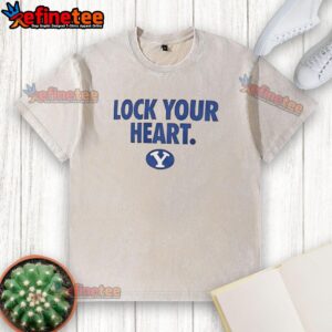 Hot BYU Cougars Lock Your Heart washed t-shirt in navy blue, featuring a stylish graphic design perfect for fans.