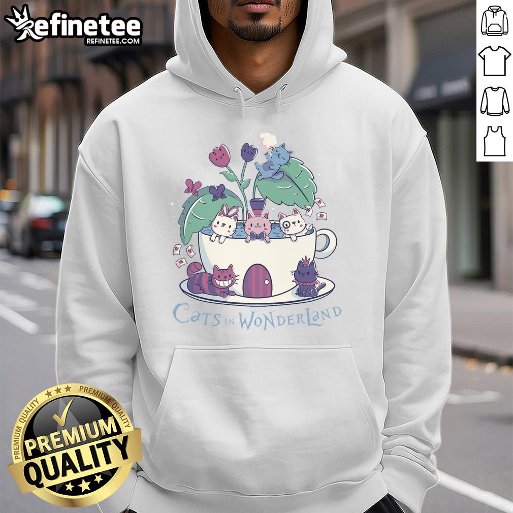 cute-alice-cats-tea-cats-in-wonderland-hoodie Cute Alice in Wonderland cats hoodie featuring whimsical cat designs enjoying tea party adventures.
