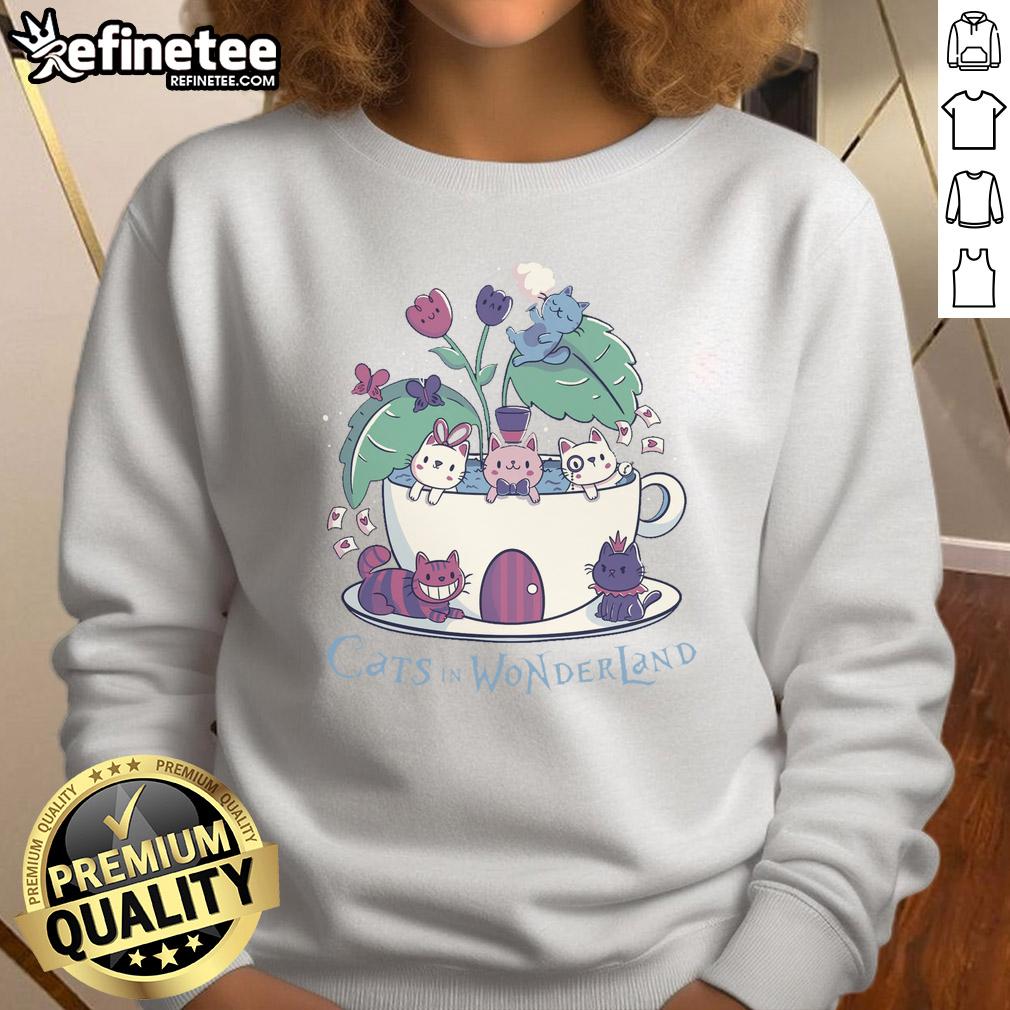 cute-alice-cats-tea-cats-in-wonderland-sweatshirt Alt Text: Cute Alice in Wonderland cats sweatshirt featuring whimsical cats enjoying tea, perfect for cat lovers and fans of the story.