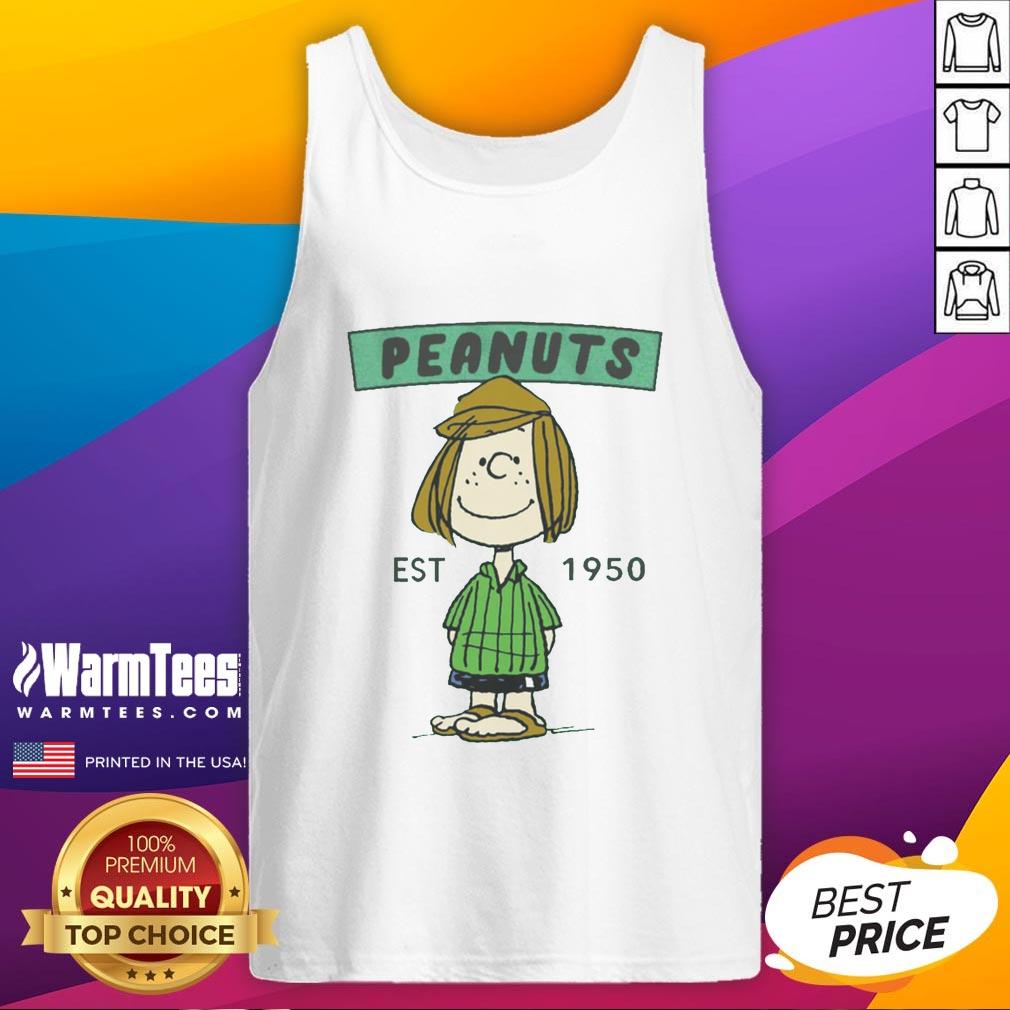 cute-peanuts-peppermint-patty-est-1950-tank-top Cute Peanuts Peppermint Patty tank top, established 1950, featuring vibrant graphics and a fun, retro design.