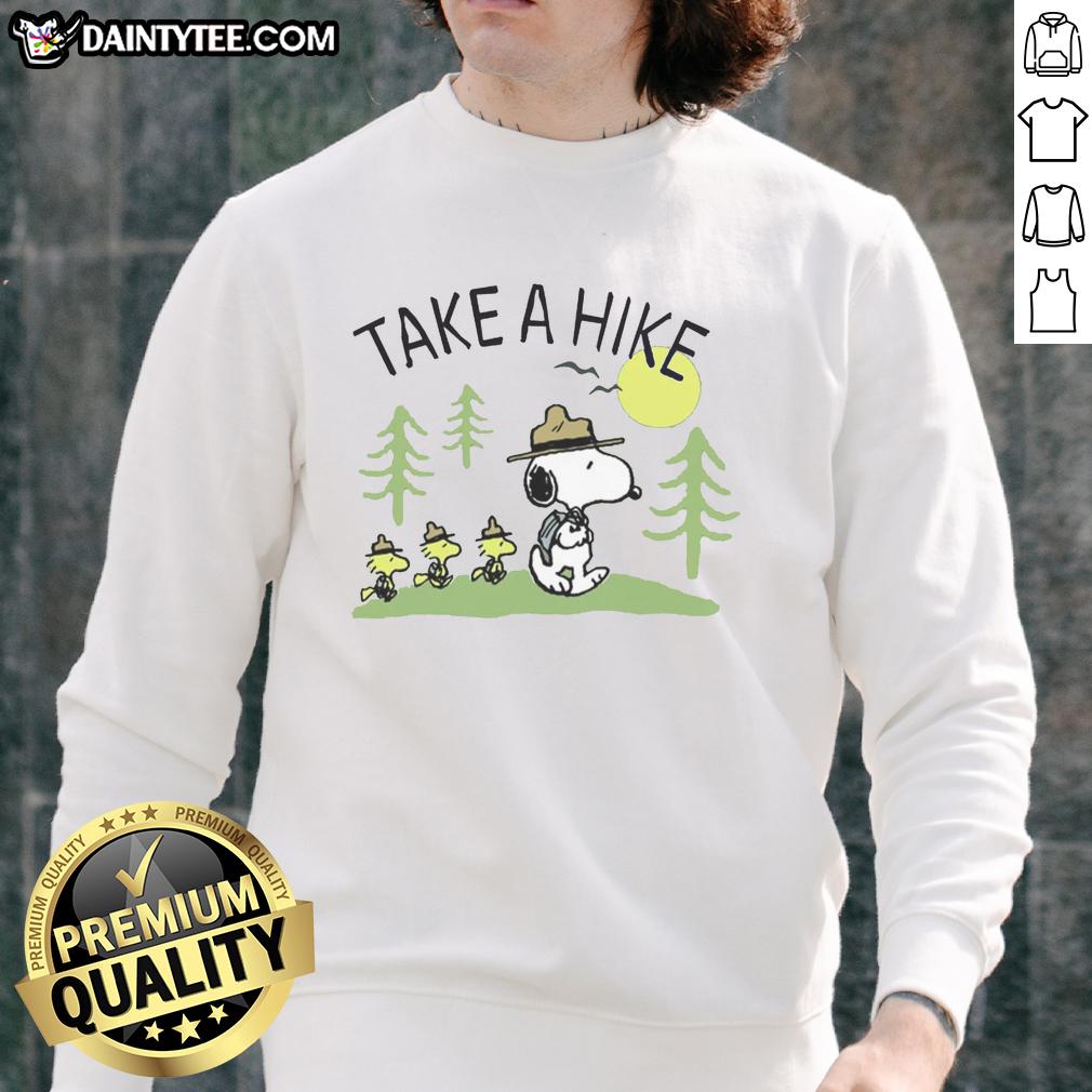 cute-peanuts-snoopy-take-a-hike-sweatshirt Alt Text: Cute Peanuts Snoopy Take A Hike sweatshirt featuring Snoopy and Woodstock in a scenic hiking design.