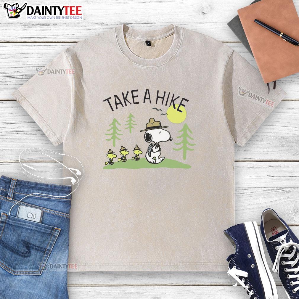 cute-peanuts-snoopy-take-a-hike-washed-t-shirt Cute Peanuts Snoopy Take A Hike washed t-shirt featuring Snoopy and friends, perfect for outdoor adventures.