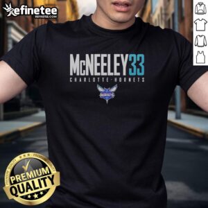 Alt Text: Original Liam Mcneeley 33 Charlotte Hornets Basketball T-Shirt featuring vibrant team colors and classic design.
