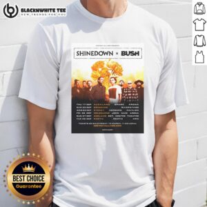 Alt Text: Shinedown X Bush Dance Kid Act II Tour 2026 Australia poster on a stylish T-shirt showcasing vibrant concert design.