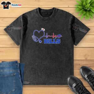 Official Buffalo Bills NFL Heartbeat Nurse T-Shirt for Football Lovers, featuring a stylish washed design.