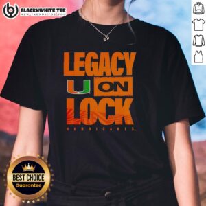Original Miami Hurricanes NCAA 2026 Legacy On Lock Ladies Tee with vibrant logo, perfect for fans and casual wear.
