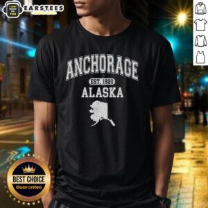 Awesome Anchorage Alaska Est. 1920 varsity t-shirt featuring a classic design in navy blue and white for stylish comfort.