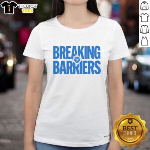 Nice Jacksonville Jumbo Shrimp Breaking Barriers Ladies Tee featuring vibrant design, perfect for fans and casual wear.