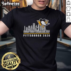 Original NHL Pittsburgh Penguins X Skyline City T-Shirt featuring team logo and city skyline design in vibrant colors.