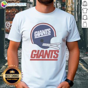Official New York Giants football logo displayed on a stylish big helmet t-shirt for fans and sports enthusiasts.