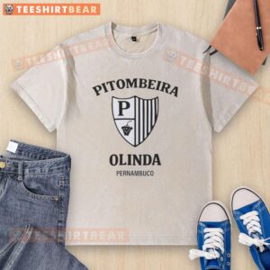 Nice Camiseta Pitombeira Olinda Pernambuco badge design on a washed t-shirt, perfect for casual wear.