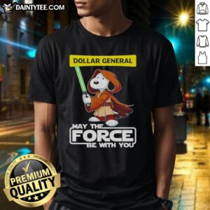 Cute Snoopy Dollar General t-shirt featuring 'May the Force Be With You' design, perfect for fans of classic cartoons.