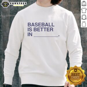 Cozy sweatshirt with 'Nice Baseball is Better' slogan, perfect for baseball fans enjoying a game day in comfort.