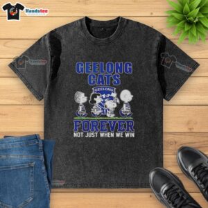 Official Peanuts Geelong Cats Forever T-Shirt in washed design, perfect for fans celebrating every game.