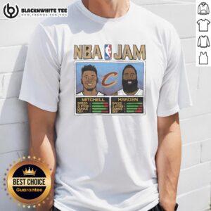 Good NBA Jam Cavs Mitchell and Harden T-shirt featuring vibrant graphics of basketball stars in action.