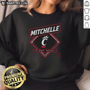 Nice Christian Mitchelle Cincinnati Bearcats baseball sweatshirt featuring team colors and logo, perfect for fans.