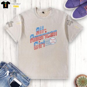 Premium All American Girl Washed T-Shirt in soft cotton, featuring a classic fit and vintage-inspired design for women.