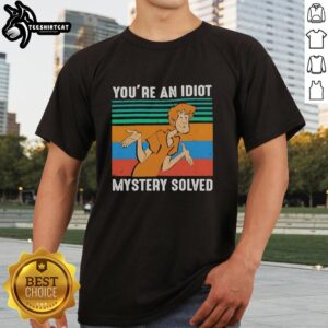 Original Shaggy Rogers in Scooby Doo You're An Idiot Mystery Solved T-Shirt featuring vibrant colors and fun graphics.
