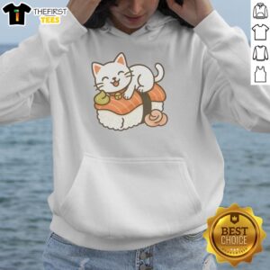 Pretty Sushi Cat Kawaii Kitty On Salmon Nigiri T-Shirt - Image 2