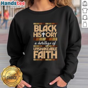 Unshakeable Faith Christian sweatshirt in black, celebrating Black History with stylish design and inspirational message.