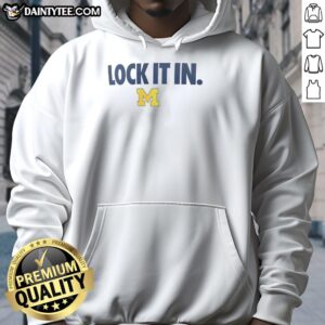 Awesome Michigan Wolverines 2026 Lock It In Hoodie in navy blue with bold logo, perfect for fans and game day attire.