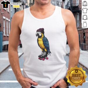 Premium roller skating parrot graphic tank top featuring a vibrant parrot design perfect for summer fashion.