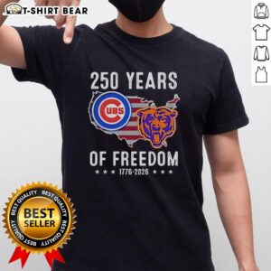 Original America Chicago Cubs and Bears 250 Years of Freedom T-Shirt featuring team logos and patriotic design.