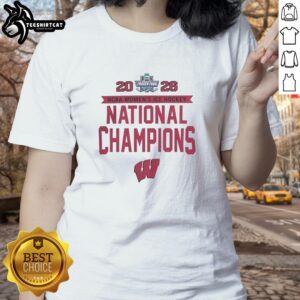 Official Wisconsin Badgers NCAA Frozen Four Women's Ice Hockey National Champions 2026 ladies tee in vibrant red design.