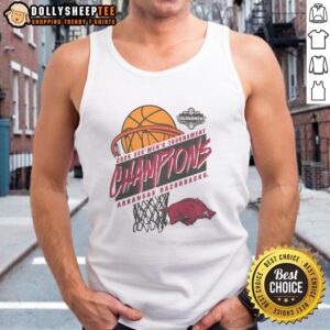 Alt Text: Official Arkansas Razorbacks 2026 SEC Men's Basketball Tournament Champions tank top in red and white design.