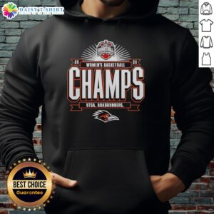 Alt Text: 2026 American Conference Women's Basketball Tournament Champions hoodie featuring Good Utsa Roadrunners logo.