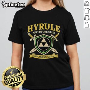Premium Hyrule Adventure Club Explorers Guild tee for ladies featuring iconic Legend of Zelda graphics and design.