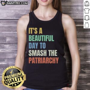 Rainbow tank top with 'It's a Beautiful Day to Destroy the Patriarchy' slogan, perfect for feminist activism and summer style.
