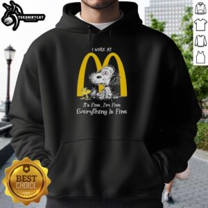 Alt Text: Original Snoopy and Woodstock McDonald's hoodie with 'It's Fine, I'm Fine, Everything Is Fine' graphic design.