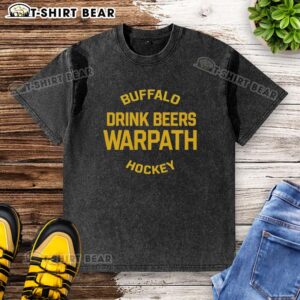 Nice Buffalo drink beers in a Warpath Hockey washed t-shirt, perfect for fans enjoying a casual outing.