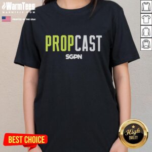 Hot Propcast color logo on a stylish ladies tee, perfect for fans and casual wear. Shop now for unique apparel!