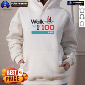 Good Walk for 1 in 100 2026 event awareness campaign hoodie, featuring vibrant design and logo promoting community support.