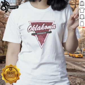 Original Oklahoma Sooners Basketball ladies tee featuring a palm tree pattern inside a triangle logo for fans.