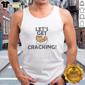 Top Let's Get Cracking Egg Graphic Tank Top featuring a fun egg design, perfect for casual spring and summer outfits.