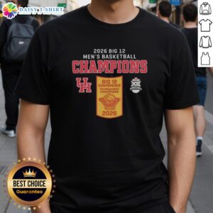 Official Houston Cougar Big 12 Men's Basketball Champions 2026 T-Shirt featuring team logo and championship design.