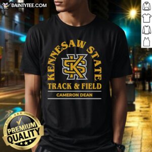 Awesome Kennesaw State University Track And Field Cameron Dean T-Shirt featuring team colors and logo, perfect for fans.