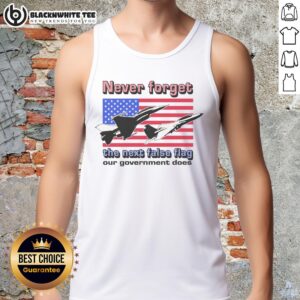 Original Never Forget The Next False Flag tank top featuring a bold graphic and statement design for awareness and activism.