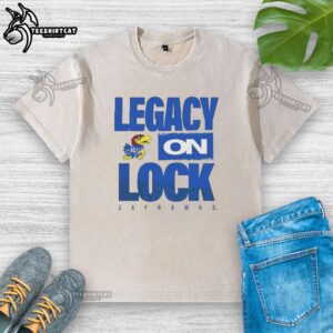 Premium Kansas Jayhawks NCAA 2026 Legacy On Lock Wash T-Shirt in blue, featuring team logo and comfortable fit.