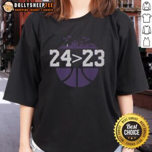 Nice Los Angeles Lakers 24 Over 23 Ladies Tee featuring vibrant team colors and stylish design for Lakers fans.